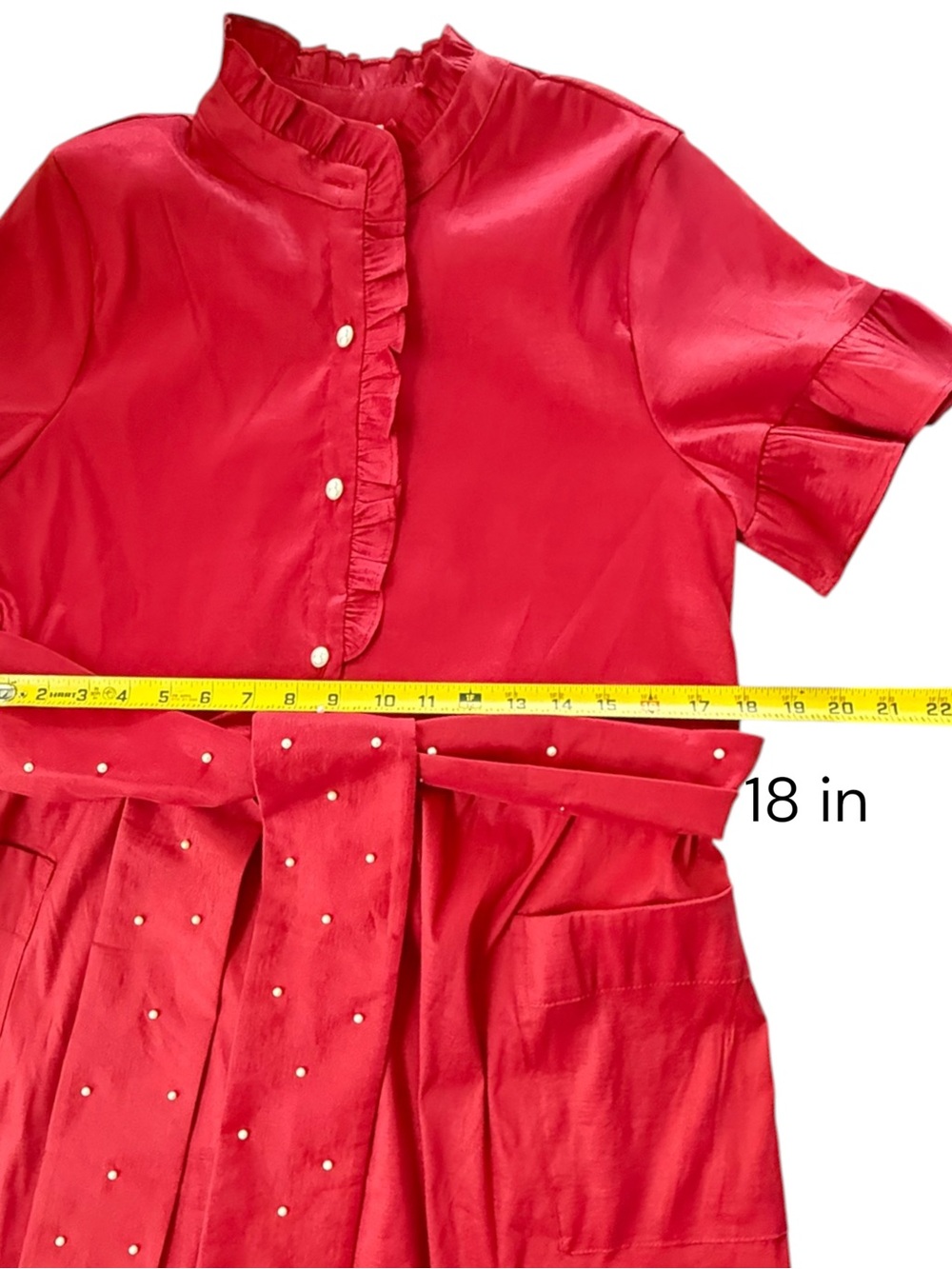 J.Marie Dress Women Red Ruffle Button Front Belted Size M NWT - Picture 10 of 10